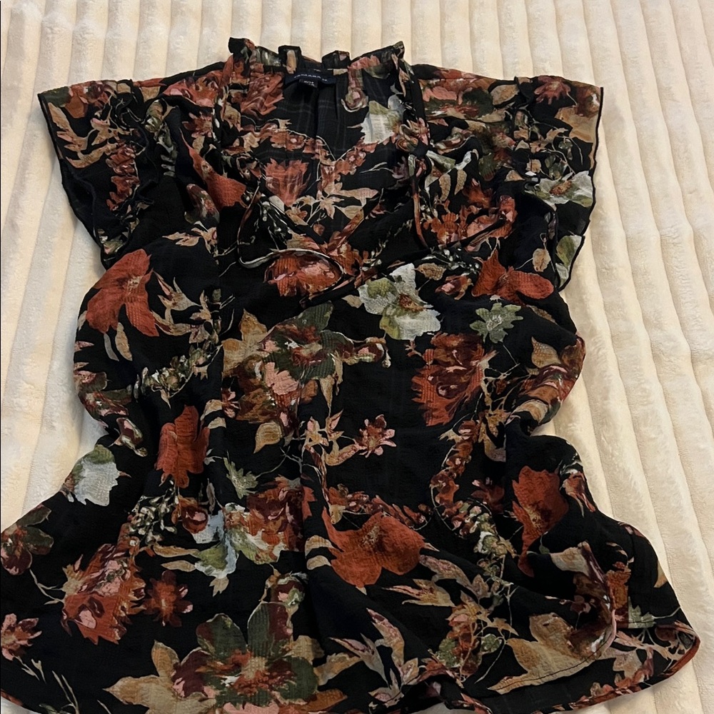Elegant Floral Women's Blouse in Black and Brown